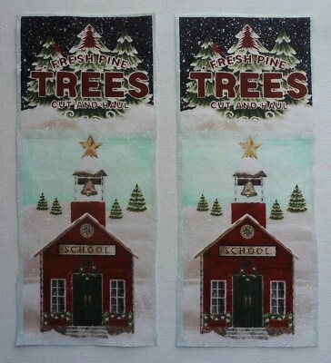 Fabric Cotton Winter School House  2 Pieces size 9" x 3 1/2" Quilt Sewing Craft - Image 1 of 3