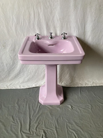 Antique 24x20 Lavender Orchid Pedestal Bath Sink Standard SET PROP AS IS 421-23E Cover
