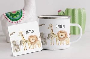 Taza esmaltada temática safari personalizada, juego de montaña rusa, diseño único de selva - Imagen 1 de 2