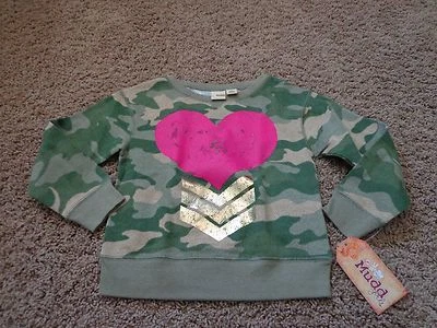 MUDD Niña Talla 4 NUEVO CON ETIQUETAS Patrón Camuflaje Mezcla Algodón LS Sudadera con Corazón Rosa  Foto 1 de 4