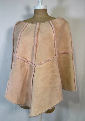 Ugg Australia Rose Pink Nude Beige Suede Shearling Fur Poncho Cape jacket Sz S/M - Image 1 of 4