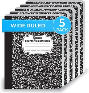 Breites liniertes Kompositionsnotizbuch 5er-Pack - 200 Seiten, Schulanfangsbedarf - Bild 1 von 12