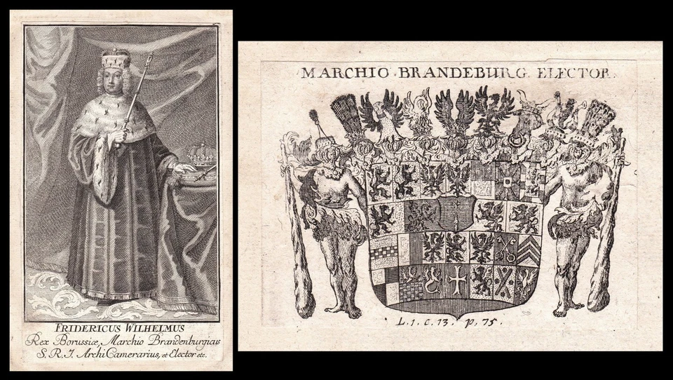 ca. 1750 Friedrich Wilhelm Brandenburg Wappen Portrait Kupferstich antique print - Bild 1 von 1