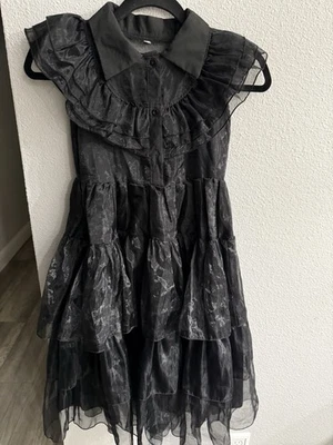 Vestido Wednesday Style feminino preto com babado em camadas tamanho 130 7/8 Whimsigoth Witchy - Imagem 1 de 4