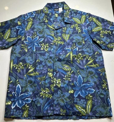 Vintage Edward's Casualwear Short Sleeve Hawaiian Shirt Mens Size L Blue Floral - Image 1 of 4