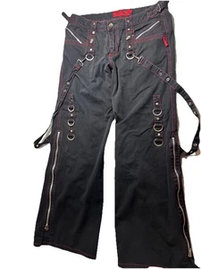 Pantalones Tripp NYC Goth Y2K Negros Cadenas Esqueletos Correas Pierna Ancha Talla 11 (34X30.5 - Imagen 1 de 19