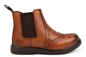 Boys Leather Boots Boys Brogue Boots Chelsea Ankle Boots Boys Boots Tan Brown - Picture 1 of 4