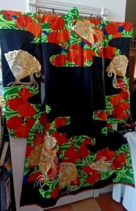 Japanischer Hochzeit Seiden Kimono, UCHIKAKE, Gewand Fächer Rot Mamas Metallic Stickerei - Bild 1 von 7