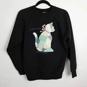 VTG 1990 Country Calico Myrtle Beach SC CAT Sweatshirt Black Sz Medium Adult  - Picture 1 of 7