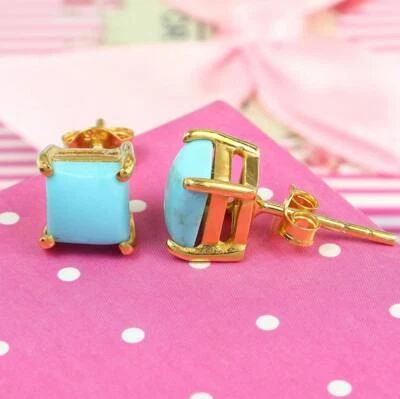 Pendientes Turquesa Natural, Delicados Aretes, Plata Chapada en Oro 18k Foto 1 de 4