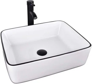 Modern Bathroom Vessel Sink Basin Bowl Combo with Faucet Pop up Drain Set White - Picture 1 of 12