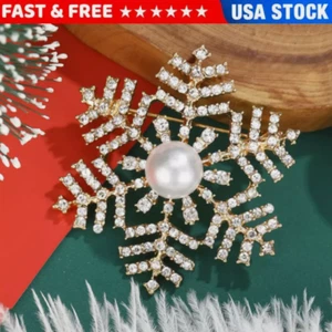 Snowflake Brooch Pin Christmas Jewelry Gift Rhinestone Crystal Brooch Pin USA - Picture 1 of 11