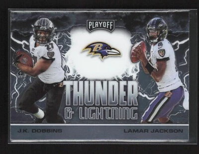 2020 Panini Playoff Thunder & Lightning J.K. Dobbins/Lamar Jackson #TL-1 - Image 1 of 2