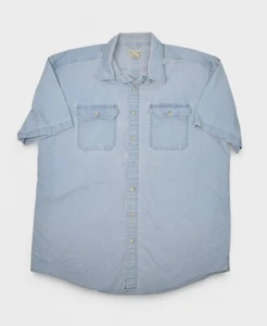LL Bean Shirt Mens XL Tall Blue Canvas Work Button Up Short Sleeve Faded - Picture 1 of 10