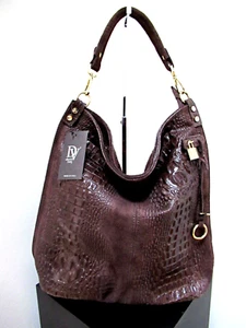 ITALIENISCHE X-LARGE SCHULTERTASCHE ECHTLEDER WILDLEDER KROKO GEPRÄGT; MADE IN ITALY - Bild 1 von 7