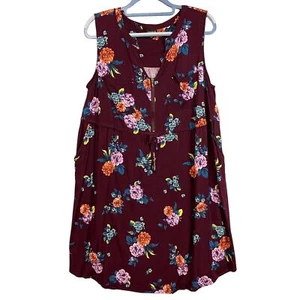 Torrid Dress Size 1X Burgundy Floral Zip Front Elastic Waist Pockets Boho - Picture 1 of 11