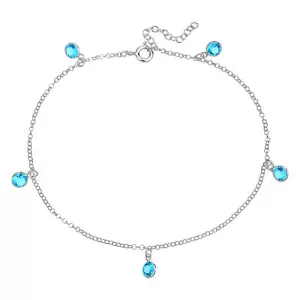 Tobillo redondo de circonia cúbica azul océano plata esterlina - Imagen 1 de 4
