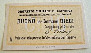 Rare RR Military District Banknote Mantova Good 10 CENTS. ,Amm.Prigionieri - b - Picture 1 of 4