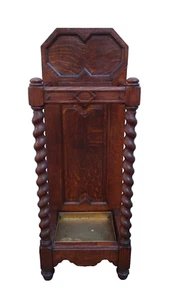 ANTIQUE OAK WOOD UMBRELLA STAND BRASS ART DECO GEOMETRIC HALL FURNITURE - Picture 1 of 9