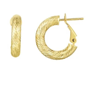 Creolen 14 kt Gold gelbe Oberfläche 4 x 10 mm Diamantschliff mit Schnappverschluss - Bild 1 von 3