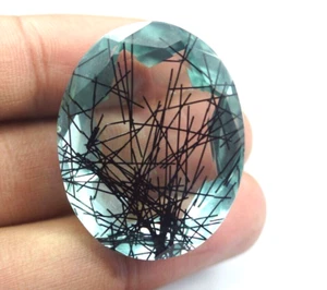 116.55 Ct Oval Cut Lab-Created Black Rutilated Quartz Loose Gemstone CERTIFIED - Picture 1 of 7