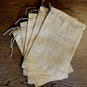 5 Burlap Drawstring Gift Bags, Natural Rustic Jute Sacks - 8x12 - Picture 1 of 9