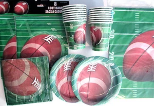 FOOTBALL SPIRAL - Birthday Party Supply Set Pack Kit for 16 w/ Loot Bags - Picture 1 of 7