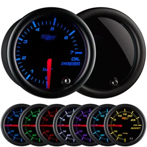 52mm GLOWSHIFT TINTED 7 COLOR BAR OIL PRESSURE 0 - 7 BAR GAUGE w SENSOR - Picture 1 of 4