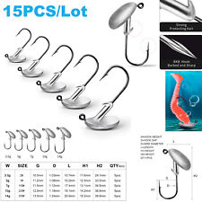 15 Swimbait Ned Jig Head Fishing Hooks Soft Worm Lure Bass Rig Weighted Weedless