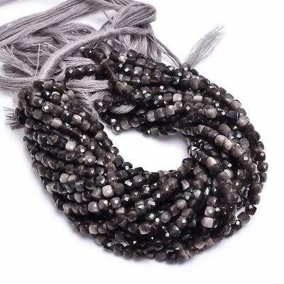 Grey Moonstone Gemstone Box Shape Faceted Beads 4X4X4 mm Strand 8" EB-308 - Image 1 of 2