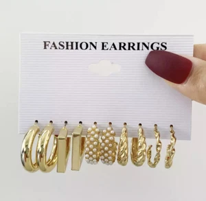 Para mujeres Moda Joyería Oro Perla Geométrico Aro Pendientes de Tachuelas Set 1-38-12 - Imagen 1 de 1
