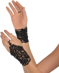 Black Lace Glovelettes Gloves Fancy Dress Up Halloween Adult Costume Accessory - Picture 1 of 1