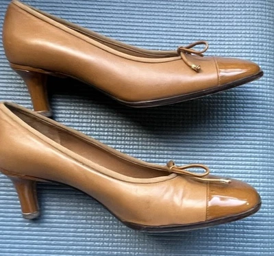 CHANEL Tan Light Brown Tan Leather Ballerina ballet 37 1/2 Heels Pumps shoes - Image 1 of 4
