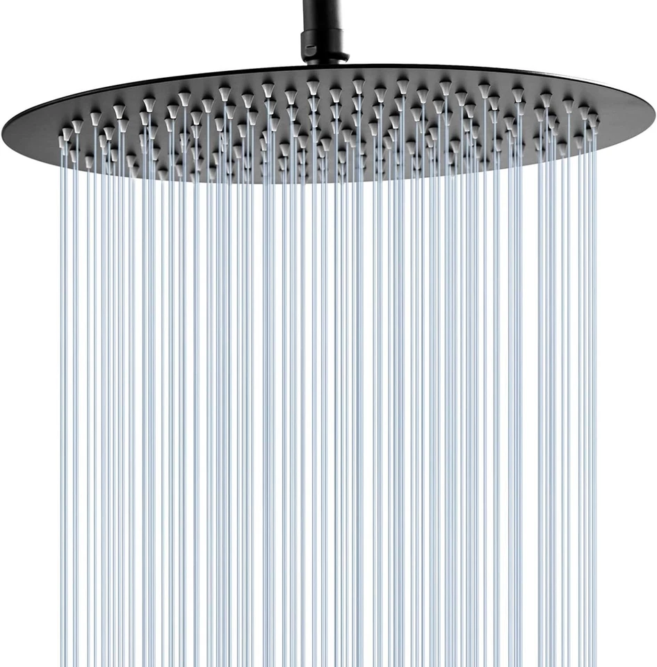 Ggstudy 12 Inches Round Rain Shower HEAD Large Stainless Steel 12inch Black