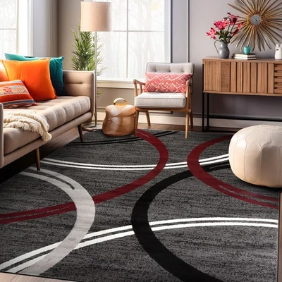 Tapete de área Rugshop círculos abstratos design tapetes para sala de estar quarto tapetes vermelhos - Imagem 1 de 4