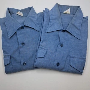 Lote de 2 Vintage Azul Marino Gente de Mar Utilidad Cambray Abotonable Grande Manga Larga - Imagen 1 de 23