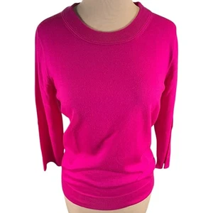 J.Crew Women’s 100% Merino Wool Sweater Size Medium – Fuchsia Pink 3/4 Sleeve - Picture 1 of 10