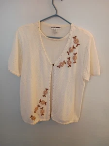 Alfred Dunner Pullover Gr. M, elfenbein, bestickte Perlen, Schulterpolster, Faux... - Bild 1 von 5