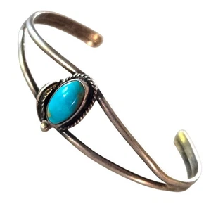 Vtg Natural Turquoise Leaf Old Pawn Cuff Bracelet Sterling Handmade Southwestern - Picture 1 of 11