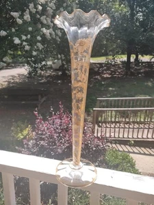 Antique Tulip Vase 1800s Gilded Age Tall Ruffled Flute - Picture 1 of 8