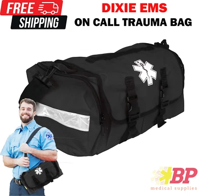 DIXIE EMS First Responder ON CALL Trauma Bag W/ Reflectors EMT Paramedic 17"x7x10"- BLACK