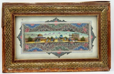 Marco de mosaico de marquetería de caballos pintura hueso de camello persa vintage RV10 Foto 1 de 4