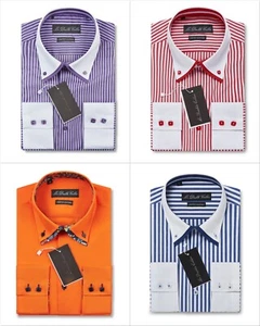 LUXURY MEN'S SUPER HIGH QUALITY DOUBLE COLLAR SHIRT SMART CASUAL LONGSLEEVES - Picture 1 of 10