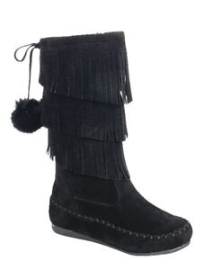 New Toddlers Girl Mid Calf 3 Layer Fringe Beads Boots 