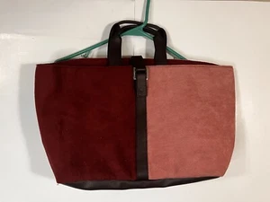 ESTEE LAUDER Tote Bag Burgundy Mauve Faux Suede Buckle Snap Closure Lining - Picture 1 of 9