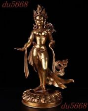26.8"Tibet temple purple copper Gilt stand Kwan-Yin GuanYin Tara goddess statue