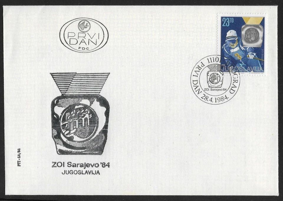 YUGOSLAVIA 1984 FIRST DAY COVER JURE FRANKO FIRST WINTER OLYMPIC MEDALIST - Image 1 of 1