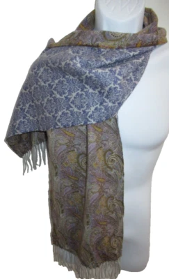 Cachecol tecido Amicale 100% cashmere azul design paisley 11,5 x 61 pol - Imagem 1 de 4