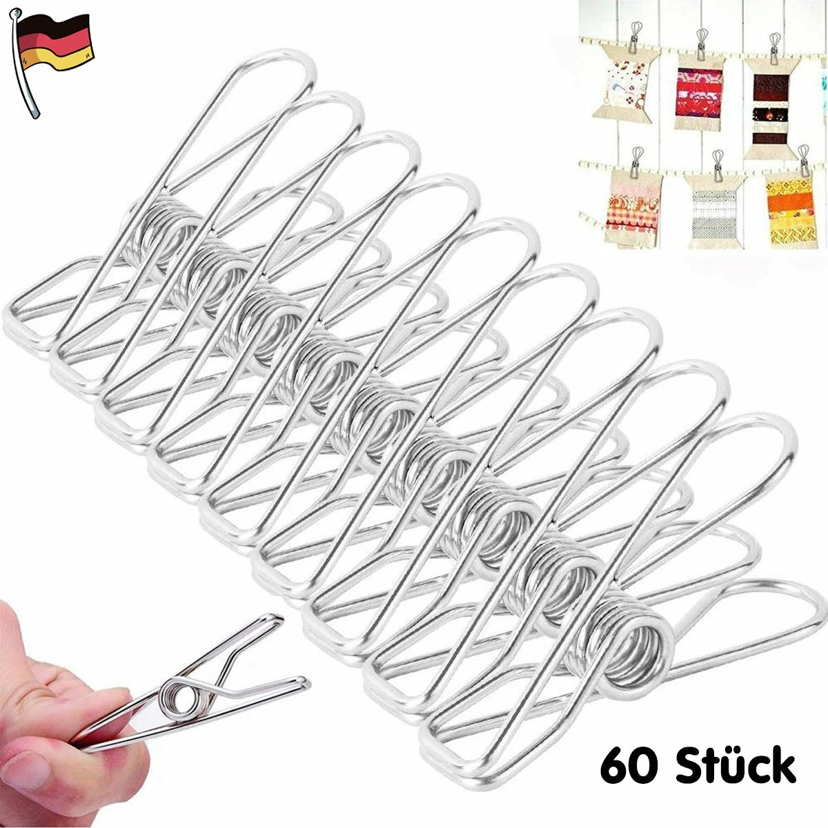 QWORK® 12 Edelstahl Wäscheklammern – Rostfrei, Robust, 9 Cm, Für Wäscheleine, Fotos & Mehr