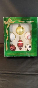 Vintage 6 Bradford Glas Sport Weihnachtsschmuck Football Fußball Baseball C12 - Bild 1 von 8